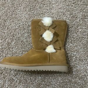 Koolaburra Tan Suede Boots with Pom Poms